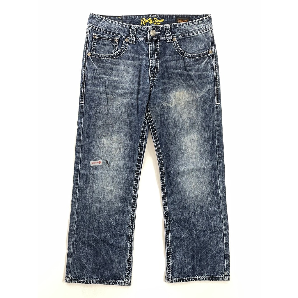 Wrangler Womens Rock 47 Denim Straight Leg Jeans Blue Whiskered - Main Image