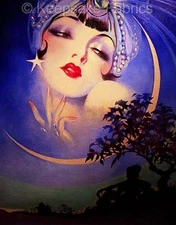 Exotic Flapper Lady Blue Moon Quilt Block Multi Sizes FrEE Shipping