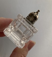    Vintage Square Clear Cut Glass Salt Shaker silverplated Metal Lids