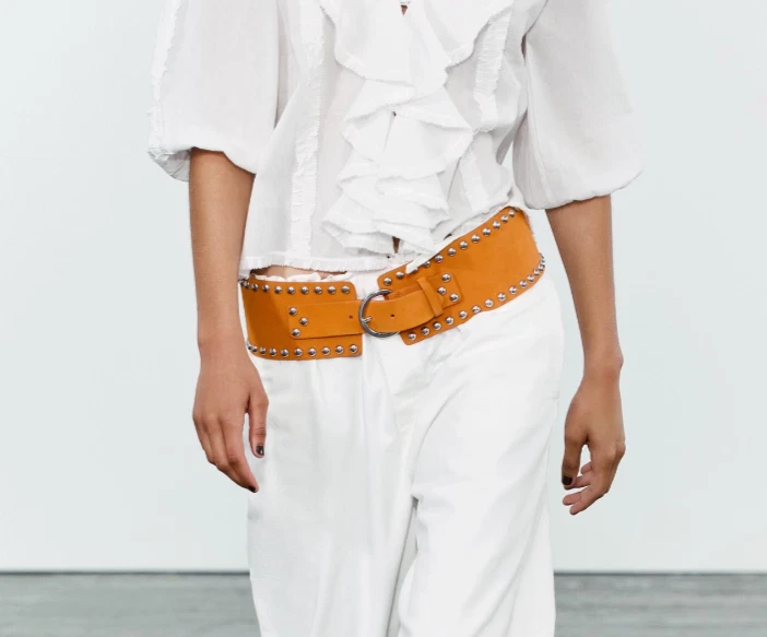 Cinturón Corsé Zara Ancho Tachonado Gamuza Cuero Naranja Talla W30 W32 W34 1736/205 Nuevo Foto 2 de 4