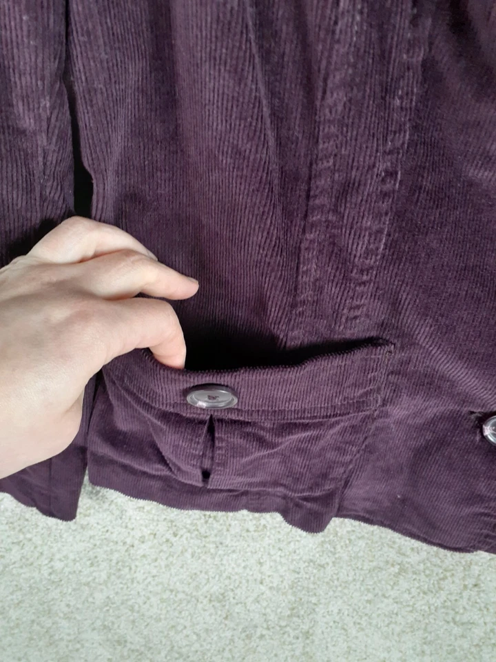 St Johns Bay Corduroy Blazer Womens L Dark Purple Pockets Stretch Three Button - Image 3 of 4