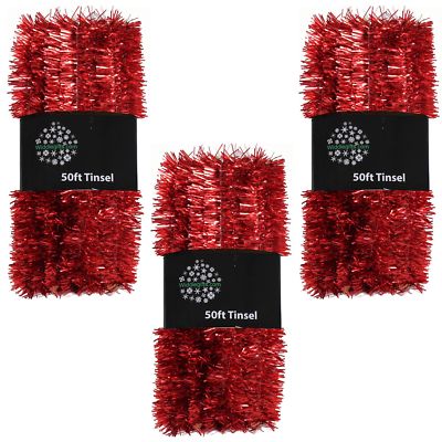 Weihnachtsbaum 3 Packungen 50 Fuß x 3 cm Lametta TOP PREIS - rot