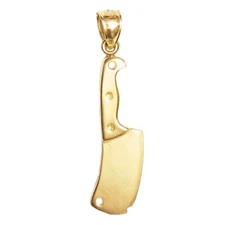 New 14k Yellow Gold 3-D Cleaver Knife Pendant