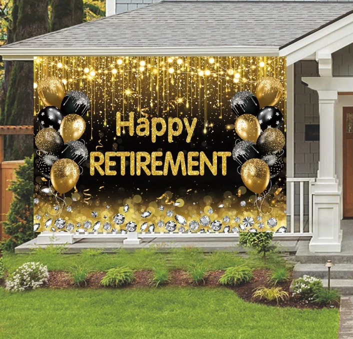 Black and Gold Happy Retirement Backdrop 7x5FT Party Decorations - Image 2 of 4