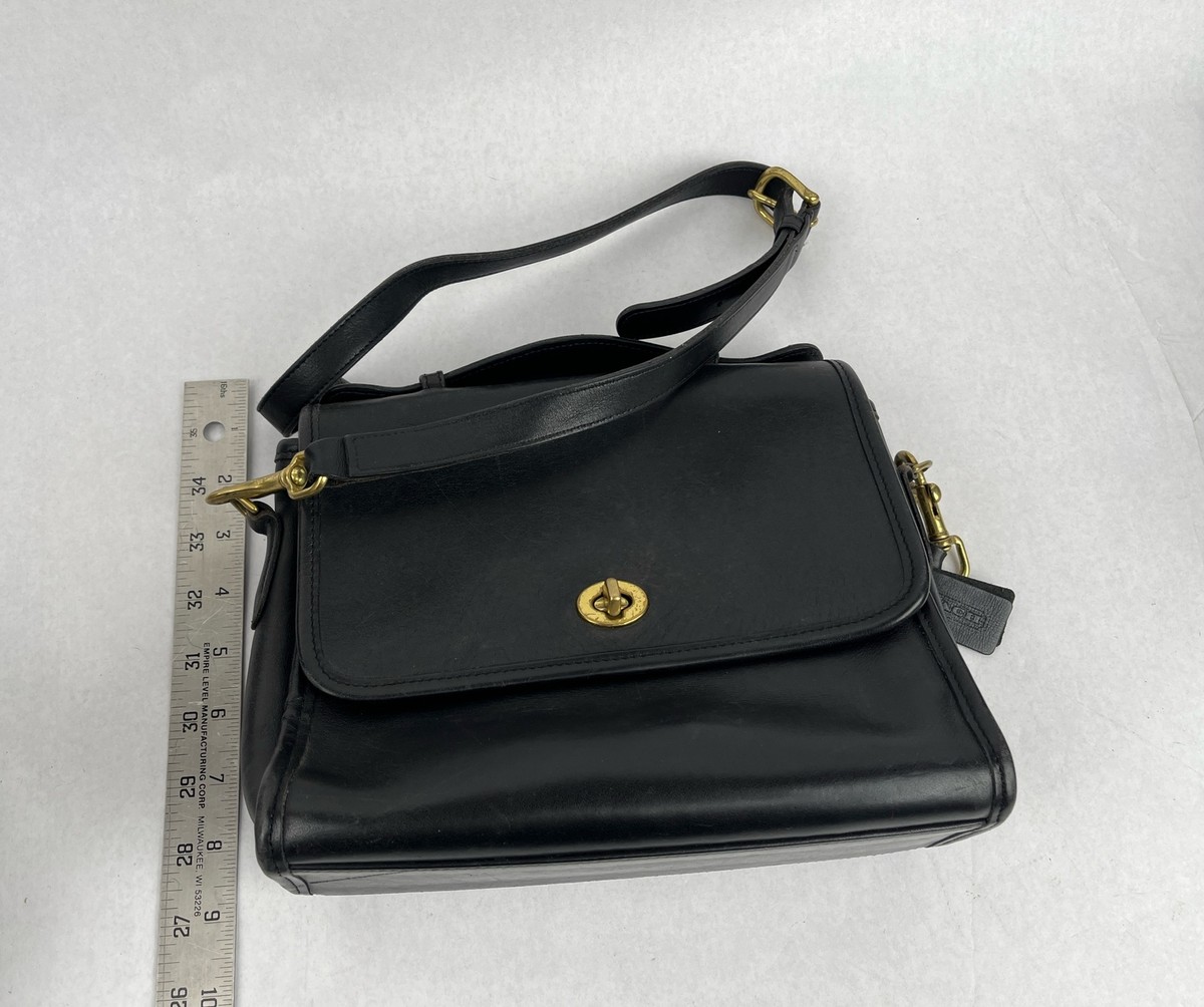 バッグ COACH Vintage Leather Black Shoulder Bag Vintage Coach Court Bag Black Leather Satchel Crossbody Handbag
