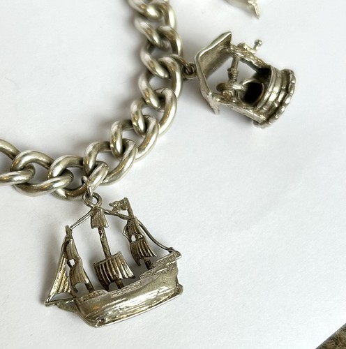Vintage 925 Silver Charm Bracelet / Opening Charms / Birmingham 1973 - 64 Gram - Picture 6 of 10