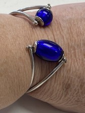 Vintage C1980 Sterling Silver Lapis Lazuli Cuff Bangle Bracelet 7.5