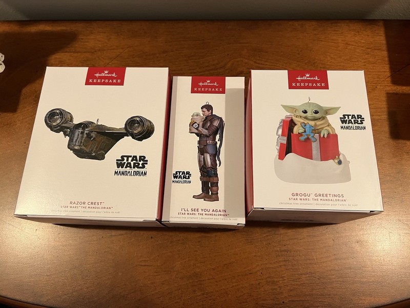Hallmark Star Wars: The Mandalorian Razor Crest, Baby Yoda Keepsake 3 Piece LOT