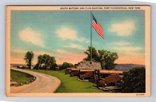 Fort Ticonderoga NY-New York South Battery Canons Flag Bastion, Vintage Postcard