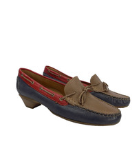 Pavers Leather Shoes Low Block Heel UK 7 EU 40 Womens  Moccasin Court Preppy Mod