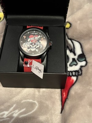 Ed Hardy Love Kills Slowly Skull Dial Red Silicone Strap Black 