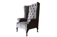 Ohrensessel Sessel Grau Design Polster Samt Couch Chesterfield Textil