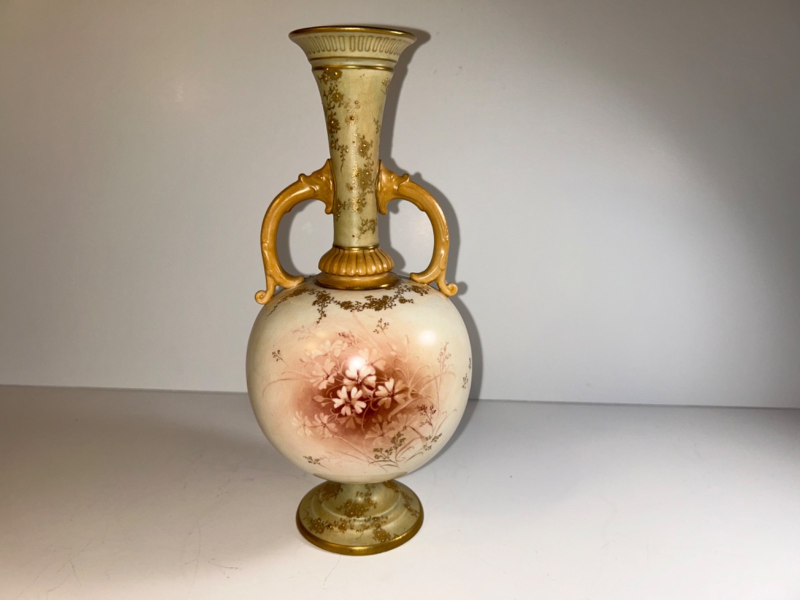 Antique Doulton Burslem England Hand Painted Floral 2 Handle Bud Vase