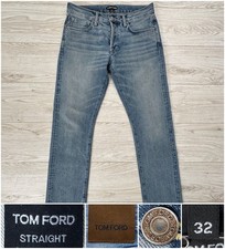 2021 $1195 Tom Ford Straight Vintage Blue Five Pocket Cotton Jeans, 32W x 32L