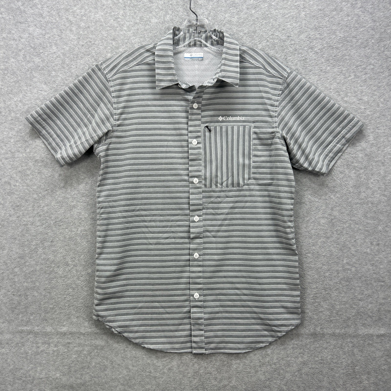 Camisa Columbia Para Hombres Pequeña Gris Rayas Twisted Creek II Omni Tono Ventilado Pesca