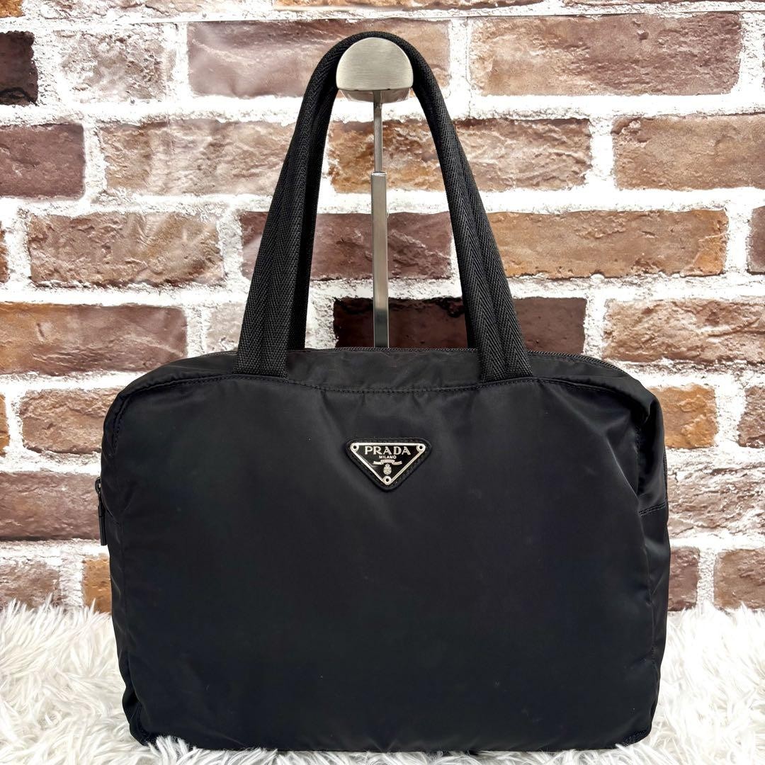 Prada Black Nylon Handbag with Triangle Logo in Excellent Used Condition