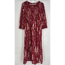 Soft Surroundings Floral Maxi Dress Womens 10 Burgundy Smocked Boho 2DH49