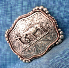 Christian Cowboys Cross Belt Buckle Religious Western Scroll AndWest   .GMP834
