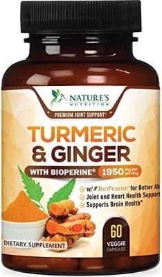 Turmeric Curcumin 1950mg 95% w/ Ginger & BioPerine Black Pepper Caps