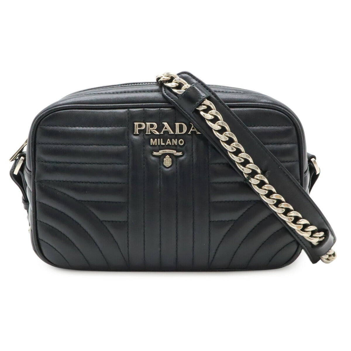 Prada Diagram Leather Chain Shoulder Bag for Women in Black One Size