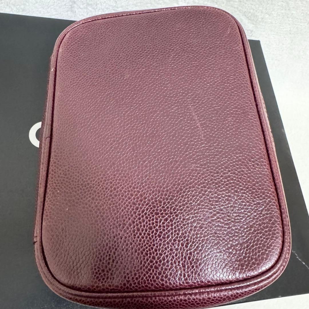 Chanel Vanity Bag Makeup Pouch Bordeaux Burgundy Leather Coco Mark Used Japan thumbnail 13