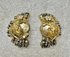 Unsigned MIRIAM Haskell Gold Tone Pearl & Rhinestone Clip On FloralCluster Earri