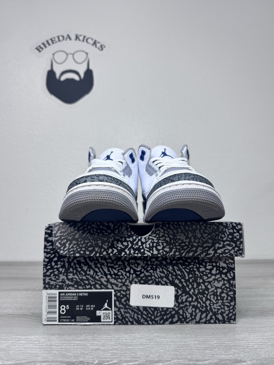 Size 8.5 - Air Jordan 3 Retro Midnight Navy CT8532-140 Men's