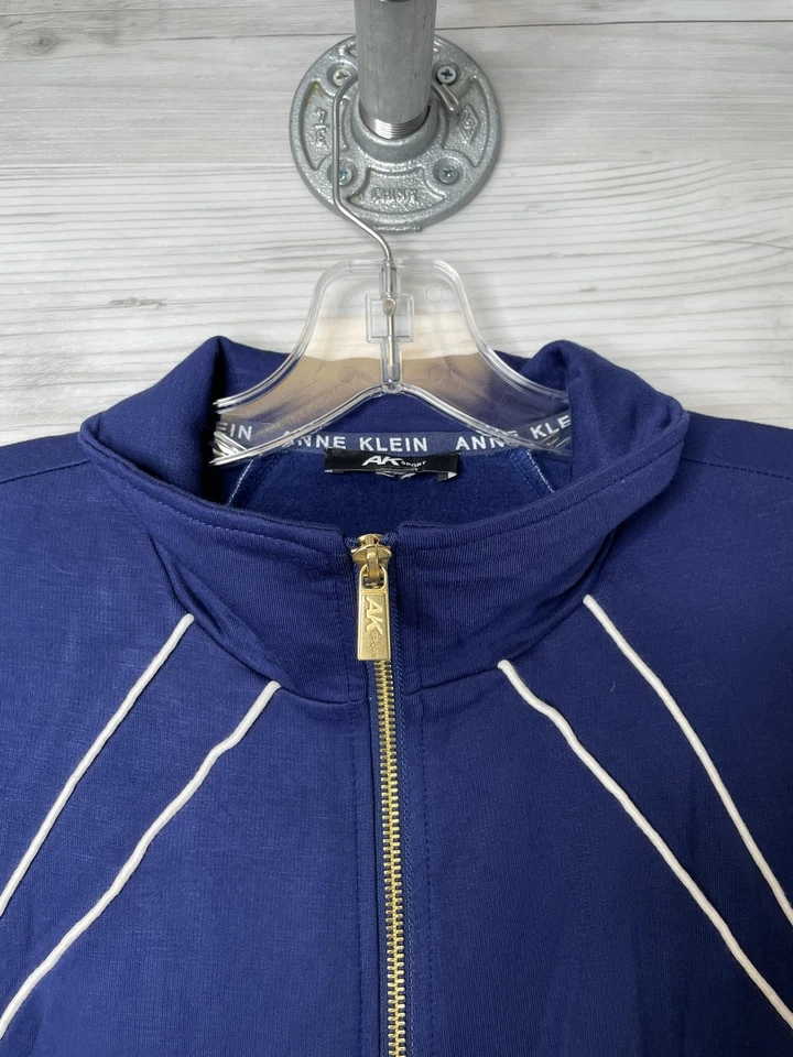 Jaqueta esportiva Anne Klein AK feminina grande azul camden zíper completo pista leve - Imagem 2 de 4
