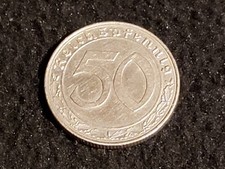 50 Reichspfennig 1938 A, Large Eagle with HK, German Reich, RARE and in demand.