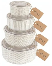  Serving Bowls, with Lids, Ceramic Mixing Bowls, Nesting, Set of 4, Small Set