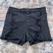 Vervet High-Rise Distressed Black Denim Women's Shorts Pockets Size 29 Buttons