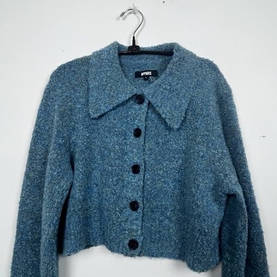 APPARIS Teal Cropped Knit Sweater with Buttons Size L