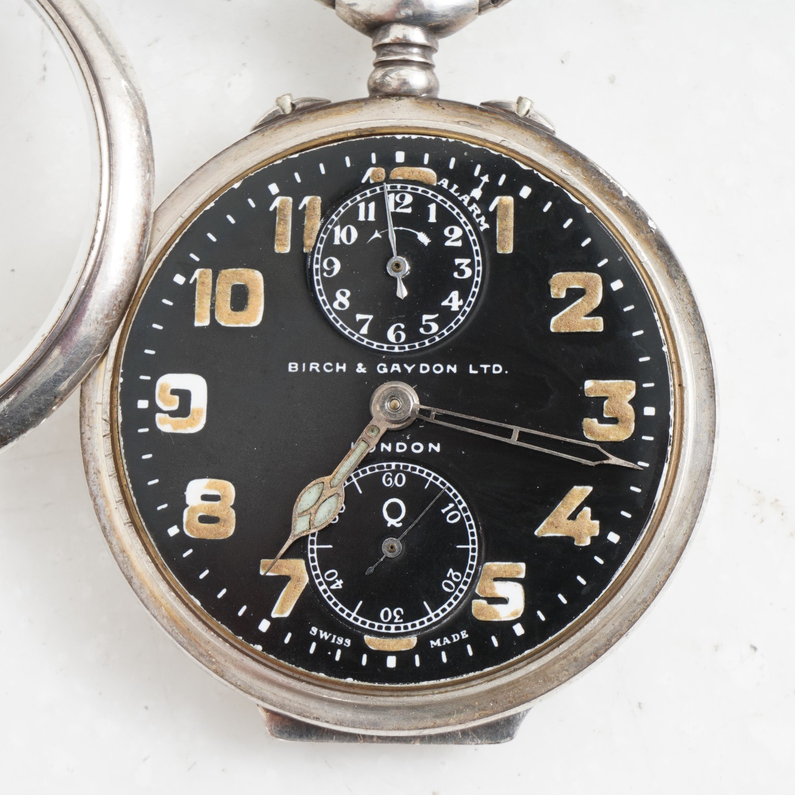 :[RARE] Zenith Birch & Gaydon WW1 Alarm Pocket Watch w/ Black Enamel ...