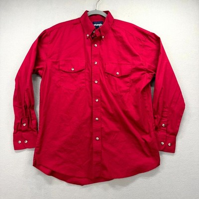 Vintage Wrangler Painted Desert Western Shirt Mens Large Red Cowboy Rodeo Work