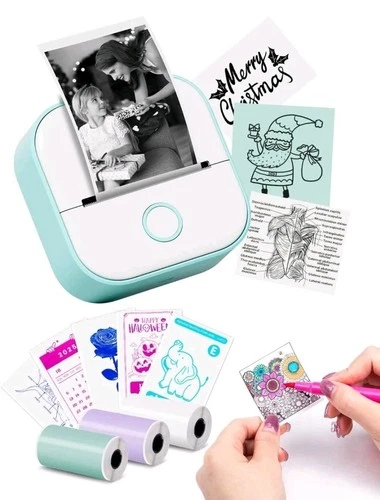 Mini Imprimante Bluetooth – Thermique 203 DPI - Sans Encre – 2 Rouleaux Integrés