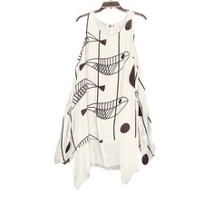 White Black Fish Print Sleeveless Tunic Dress / Top handkerchief Hem Layered