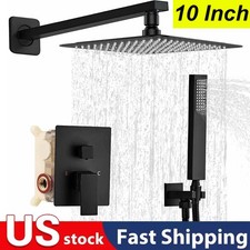 Black Shower Faucet Set 10" Rainfall Shower Head Combo System with Mixer Valve