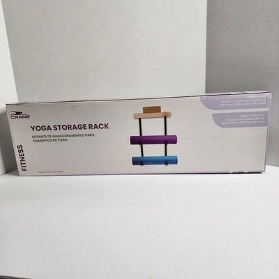 Crane Fitness Yoga Storage Rack - Wall Mounted Metal & Wood Mat Organizer - NIB