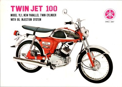 Yamaha Twin Jet 100 Sales Brochure Model YL1 Color Ad Specs on Reverse Side