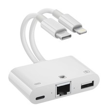 2 in 1 Lightning and Type C to RJ45 Ethernet Adapter Network Adapter, with Ch...
