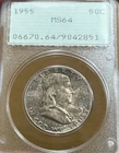 1955 P Franklin Silver Half Dollar PCGS MS64 OGH Rattler Nice Color