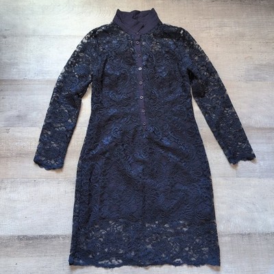 Armani Exchange Paris Blue Floral Lace Long Sleeve Sheath Dress Size 12 EUC!