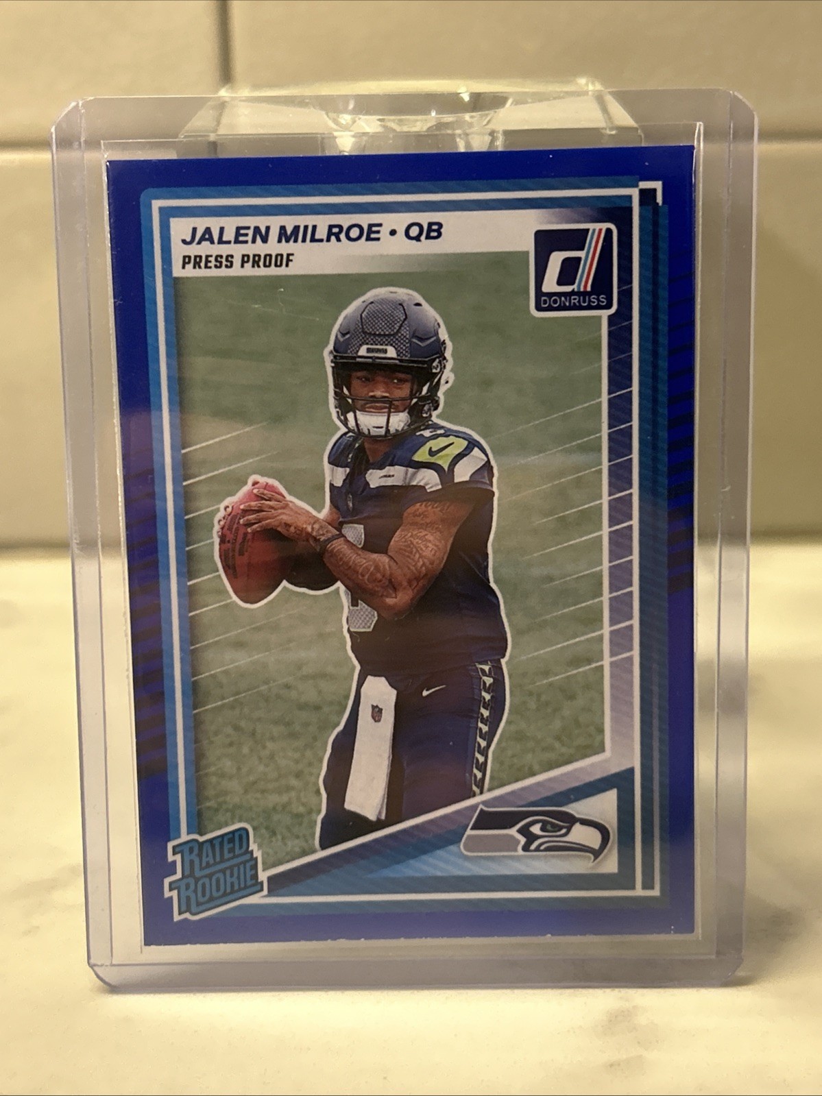 2025 Panini Donruss Rated Rookie Jalen Milroe #307 Color Match Blue Press Proof