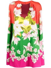 Valentino Garavani Flying Flowers Print Cape-Sleeve Minidress