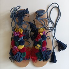 La Redoute Colourful Pom Pom Tassel Gladiator Sandals 5 38 Holiday Festival Boho