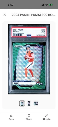 Bo Nix ROOKIE Panini Prizm Football #309 Green Wave PSA 9 Denver Broncos