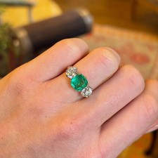 Solid 925 Sterling Silver Natural Emerald Cushion Shape Gemstone Women Ring U1
