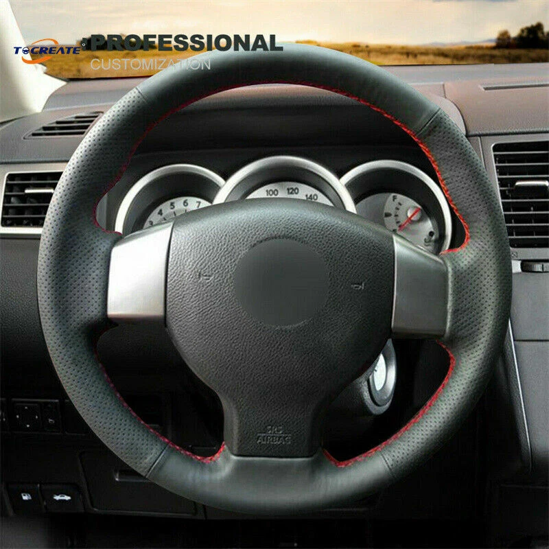 Cubierta de volante de cuero genuino negro para Nissan Versa Note 2007-2011 #F035 Foto 2 de 4