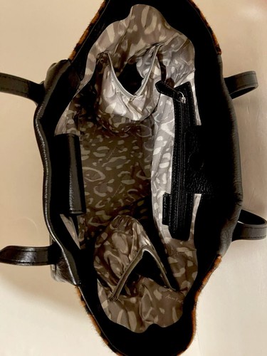Aimee Kostenberg Chelsea Genuine Leather Black/ Calf Hair Print Tote Purse - Picture 10 of 12