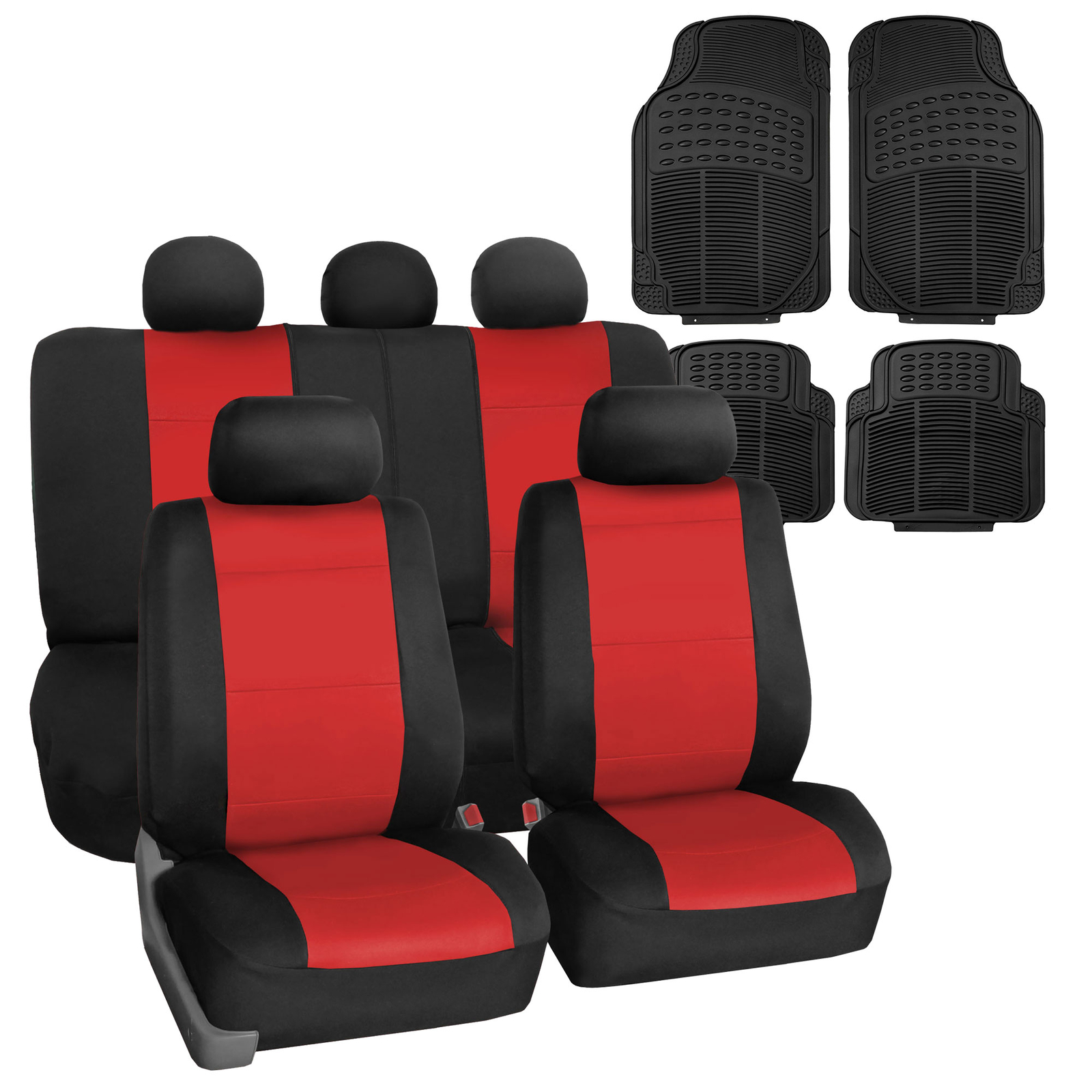 FH Group Universal Fit Neoprene Red Car Seat Cover 5 Seater w/ Floor Mats